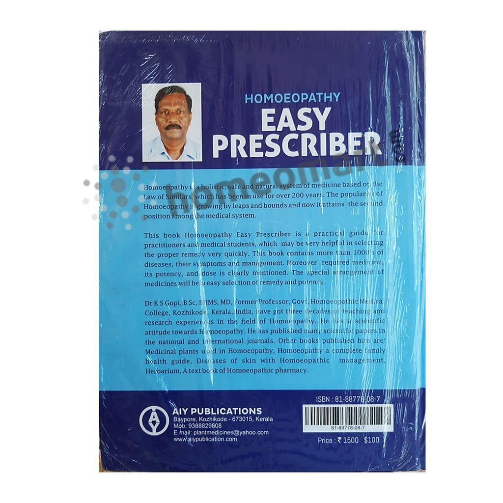 Homeopathy easy prescriber - Dr KS Gopi back cover