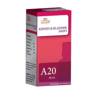 Allen A20 Kidney & Bladder Drops help relieve kidney pain, inflammation, burning urination & bladder discomfort. Homeopathic formula with Berberis Vulgaris & Cantharis.