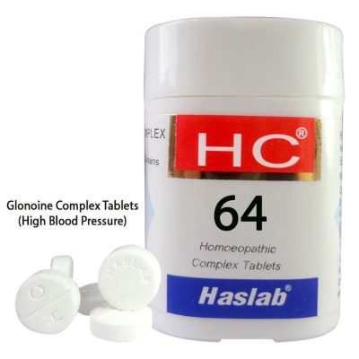 Haslab HC-64 Glonoine Homeopathy Tablets effectively manage high blood pressure, headaches, palpitations, and circulatory issues