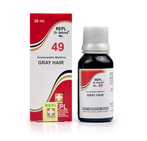 REPL Dr. Advice No. 49 helps prevent premature graying, hair fall, and early baldness. Strengthens hair roots and restores natural color.