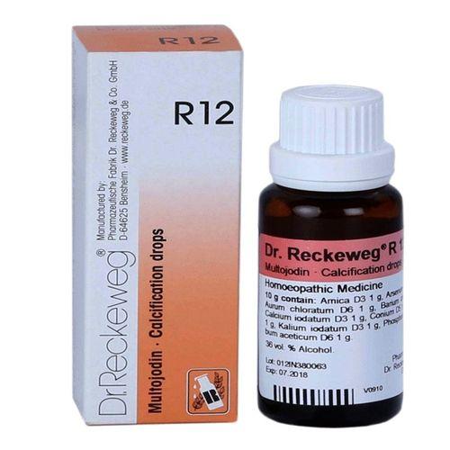 Reckeweg R12 Drops help manage arteriosclerosis, calcium deposits, blood circulation issues, early stroke recovery, and glandular swellings. Natural homeopathic remedy. 30ml.