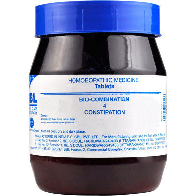 SBL Biocombination 4 (BC4) tablets 500 Gms Jar, homeopathic bowel support, constipation remedy tablets, bio combination constipation tablets, digestive health homeopathy, sbl biochemic tablets, tissue salts for constipation, homeopathic digestive remedy, constipation support medicine, chronic constipation homeopathy, bowel movement support
