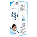 A box of SBL Drops No 10, which is a homeopathic medicine for hot flashes and anxiety, with a picture of a woman experiencing a hot flash on the front.