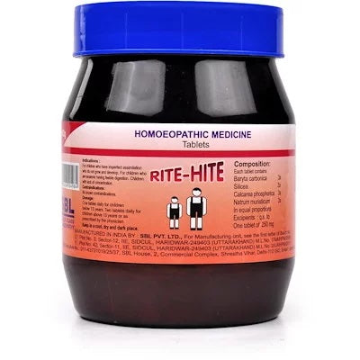 homeopathy SBL rite hite tablets in 500 gms jar, SBL Rite Hite Tablets, Rite Hite Tablets, Homeopathic Growth Promoter, Height Growth Tablets for Kids, Natural Height Growth Medicine, Homeopathic Height Increase Tablets, Child Growth Supplement,