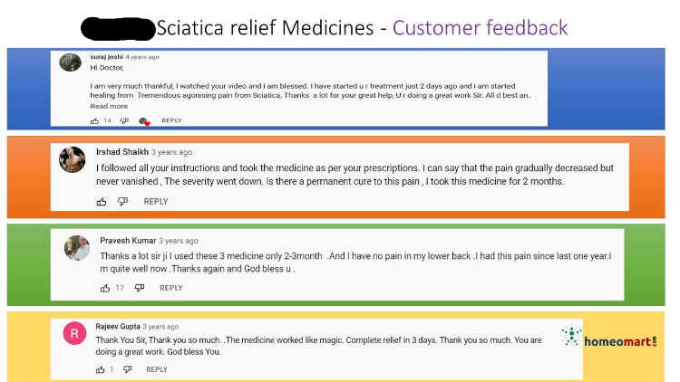 Homeopathy doctor kirti advise sciatica relief medicines customer feedback