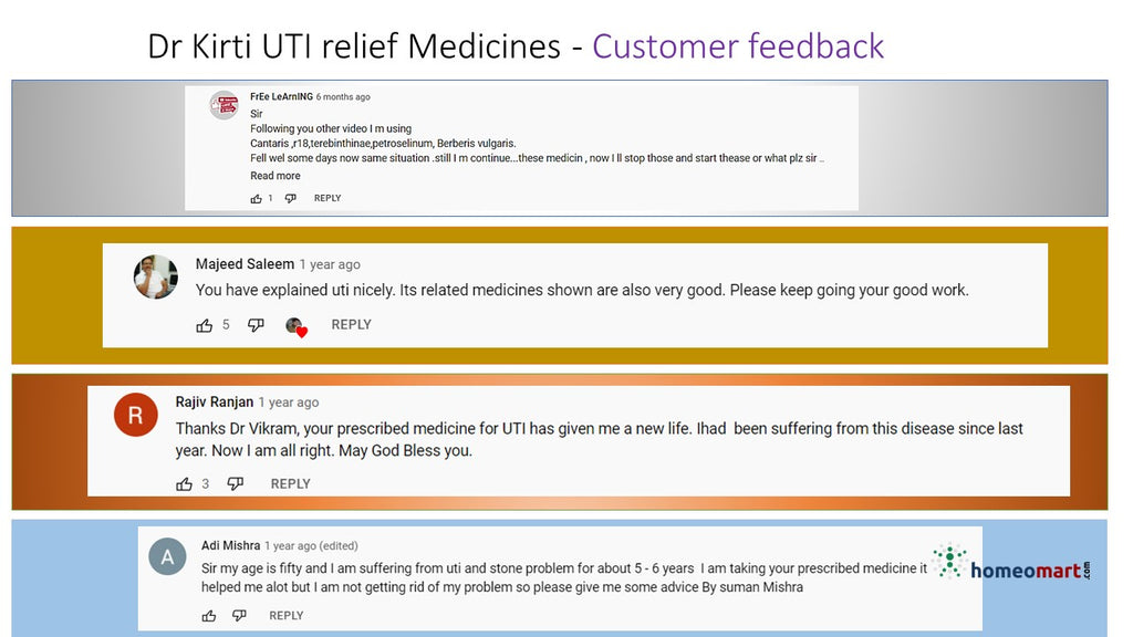 Homeopathy urinary tract infection medicines customer feedback on effictiveness