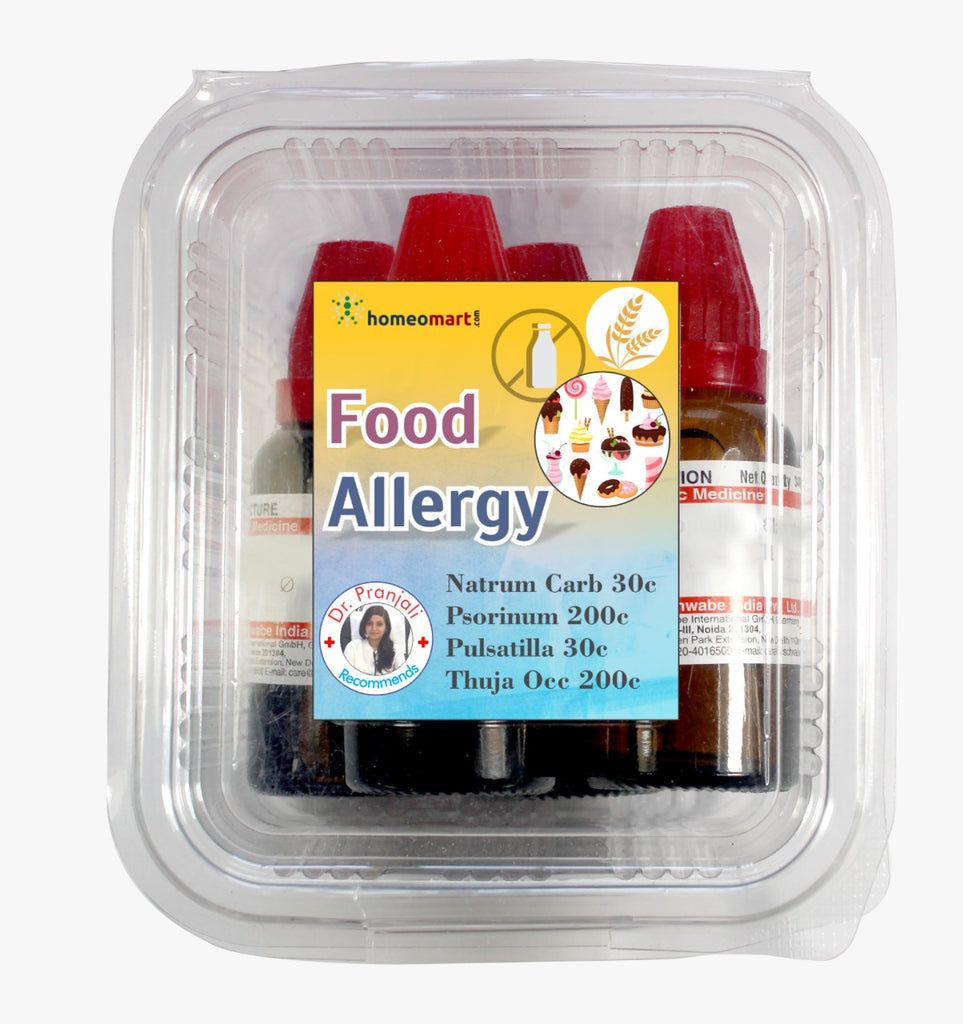 Food allergy emergency Rescue homeopathy Kit with Pulsatilla, Psorinum, Lacheses, Thuja occ, Tellurium met