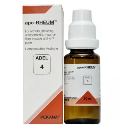 Homeopathy Adel 4 apo-RHEUM drops for arthritis treatment, including osteoarthritis, muscla and joint pains 
