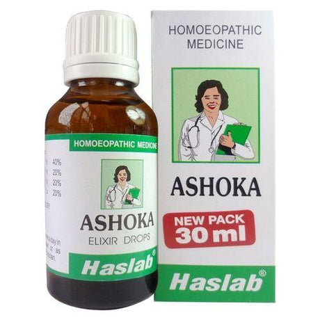 ashoka uterine tonic drops, haslab ashoka elixir, homeopathy uterine tonic, menstrual disorder remedy, leucorrhoea treatment homeopathy, irregular periods remedy, menorrhagia natural treatment, uterine health drops