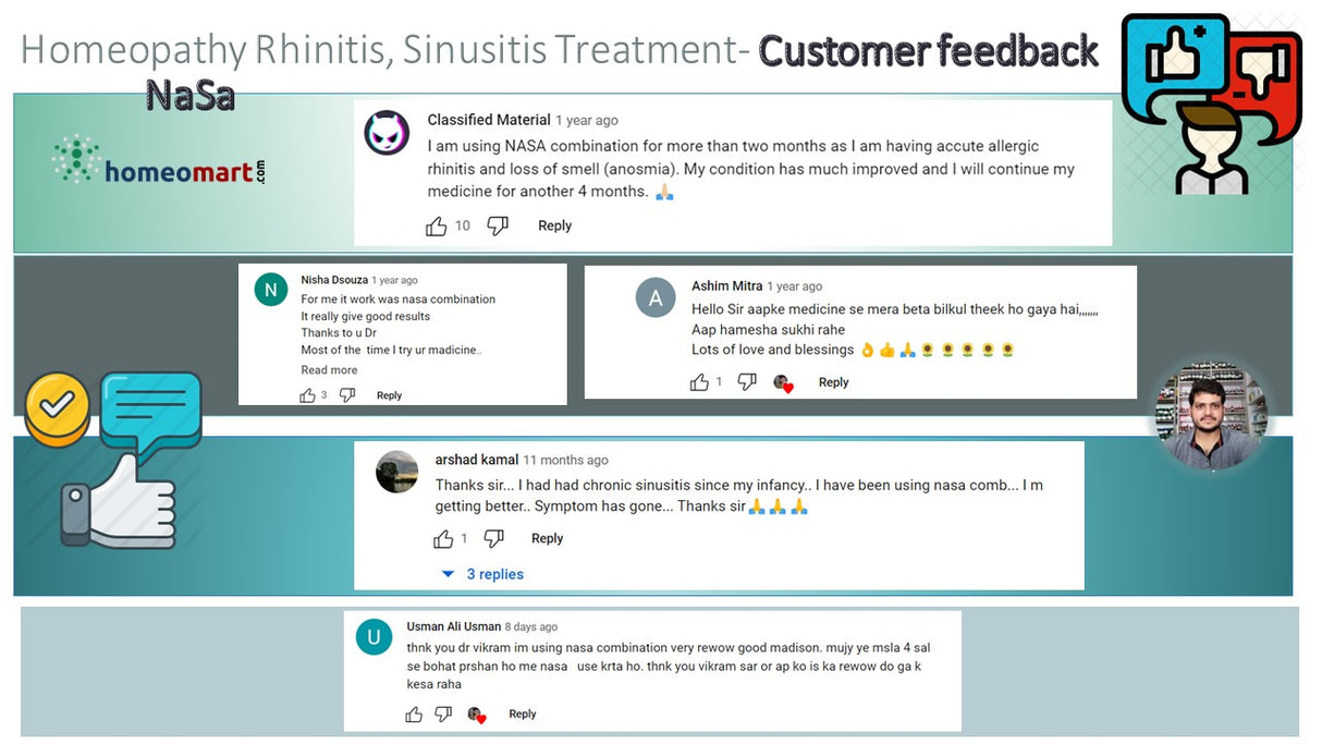 Customer feedback and testimonial on allergic rhinitismedicines in homeopathy