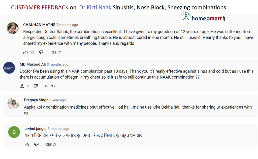customer feedback on homeopathy sinusitis sneezing runny nose medicines by Dr Kirti Naak combination