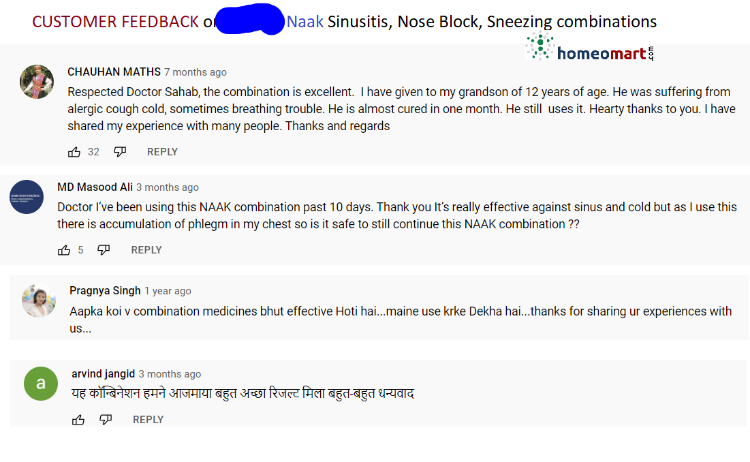customer feedback on homeopathy sinusitis sneezing runny nose medicines by Dr Kirti Naak combination