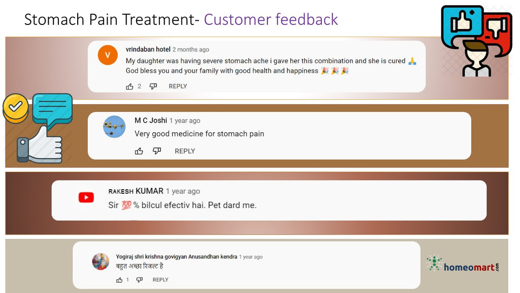 Doctor advise homeopathy Stomach Pain relief customer feedback